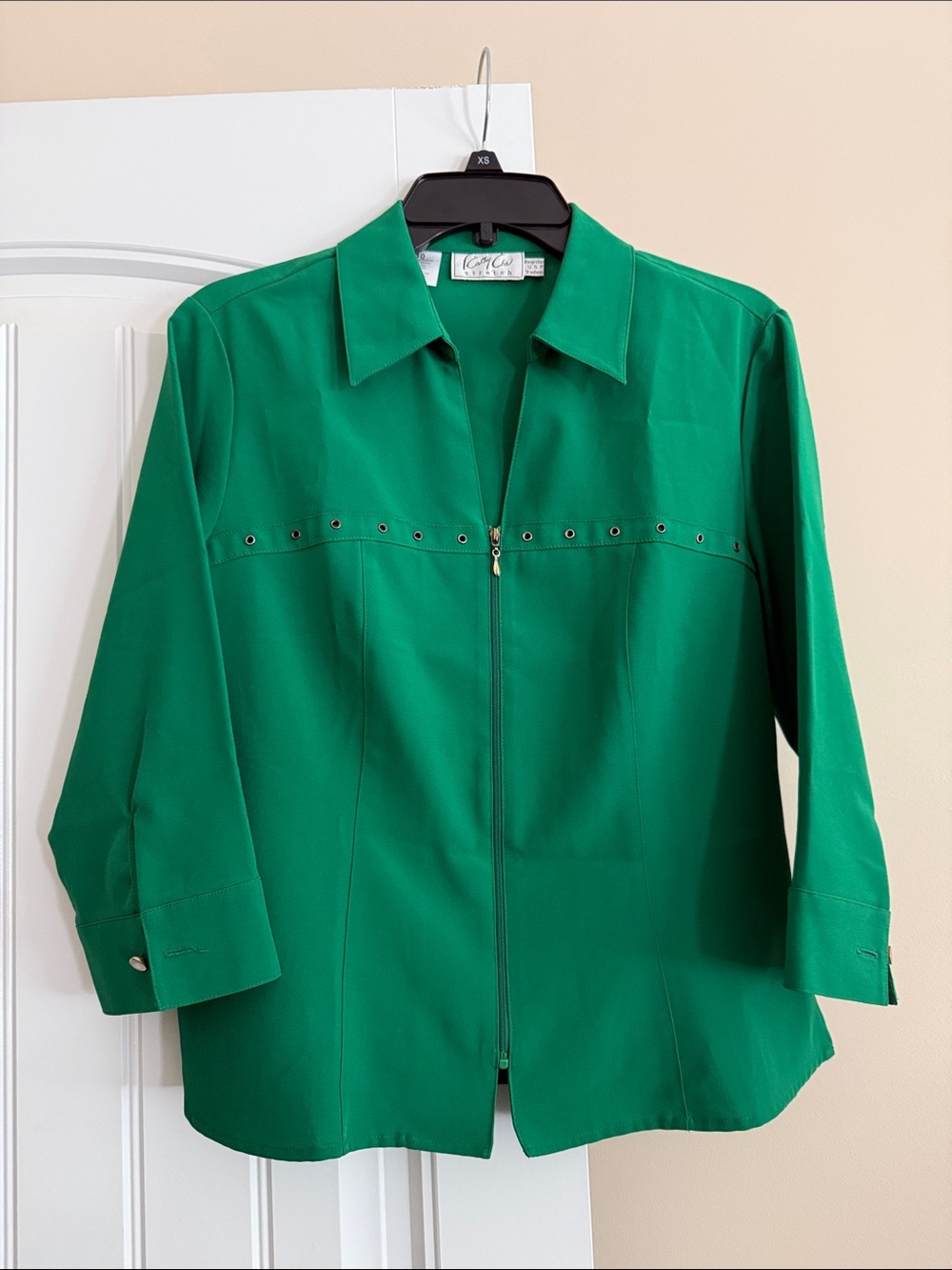 Carole Little Emerald Green Zip-Front Button Down Shirt